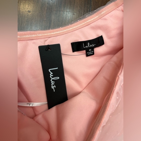 Lulu’s Exceptional Moments Light Pink Swiss Dot One Shoulder Mini Dress Size M - Picture 11 of 15